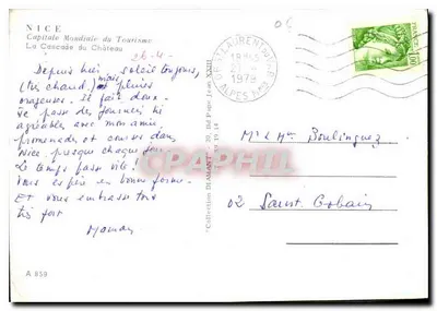 Wodospad zamku — Nice — wydawca Diamant, nr A 859 — Rewers
