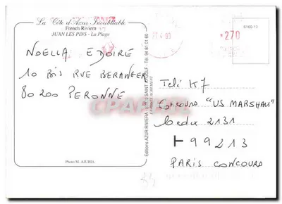 Juan Les Pins — praia e porto — Editions M. Ajuria, n° 6160-10 — Verso