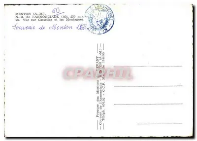 Widok na Castellar i góry — Menton (A.-M.) — Procure des Missions de l'Annonciade — Rewers