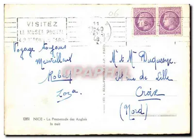 Nice — Promenada Anglijska w nocy — wydawca C.A.P. n°12851 — Rewers