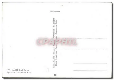 Igreja de São Vicente de Paulo — Marseille à noite — Edição TARDY — Verso