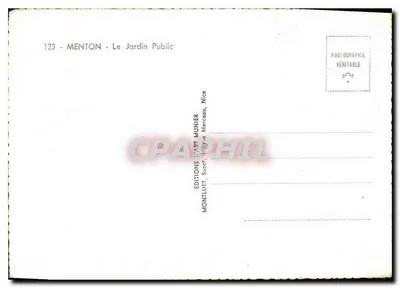 Menton — Publiczny ogród — Wydawnictwo Art Munier, Nice — Rewers