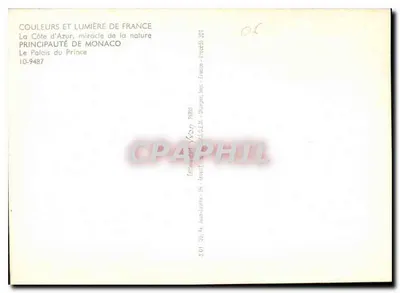O Palácio do Príncipe — Principado de Mônaco — Editor: Couleurs et Lumière de France, n° 10-9487 — Verso