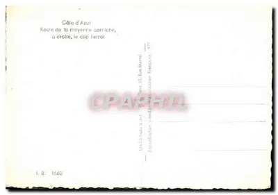 Côte d'Azur — Estrada da corriche média, à direita, o cabo Ferrat — Les Éditions à Art, Paris — Verso