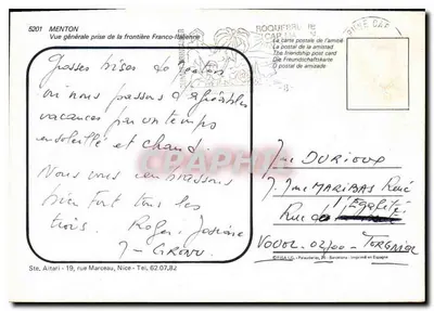 Menton — Ogólny widok z granicy francusko-italiańskiej — FISA L.C. - Palauarias, 26 - Wydruk w Hiszpanii — Rewers