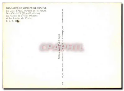 Cannes — De zwembad van het Hotel Majestic en de Tuinen van het Casino — Éditions Yvon — Achterkant