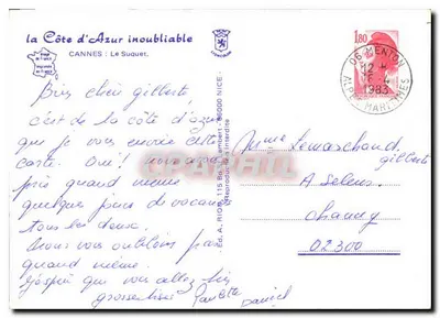 Cannes — Le Suquet — widok z palmami i wieżą — Éd. A. Riom, 115 Bd Gambart, Nice — Rewers