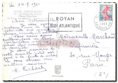 Royan — Widok ogólny, Pałac Kongresów, Katedra Najświętszej Maryi Panny, Plaża — Wydawca Mexichrome — Rewers