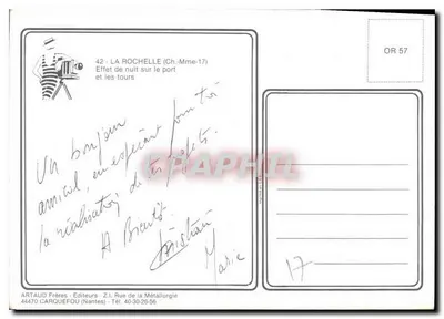La Rochelle — Efeito noturno no porto e torres — Artaud Frères — Verso