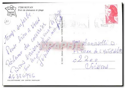 Royan — Porto de recreio e praia — Edição Pierron n° O 1531 — Verso