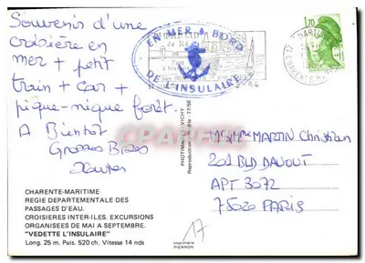 Cruzeiro no mar — Ve de la Insulaire — Charente-Maritime — Verso