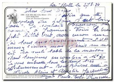 Anse de Trousse-Chemise — animowana plaża z jachtami — wydawca Artaud Frères, n°196 — Rewers
