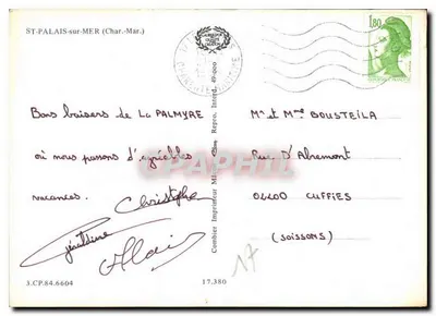 St Palais sur Mer — As Pierrières, Pont du Diable, Praia do Platine — Combier Imprimeur — Verso