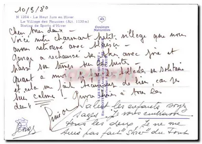 Le Haut Jura em Inverno — O Village dos Rousses (Alt. 1130m) — Éditions de l'AS, N° 1204 — Verso