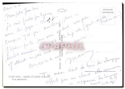 Saint-Flour (Cantal) — vista geral — Sociedade das Cartas Postais APA-POULX — Verso
