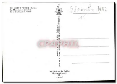 Saint-FLOUR (Cantal) — A Casa dos Conselheiros, fachada do século XVI — Pierre ARTAUD & Cie - Editores — Verso