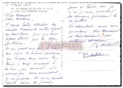 Castelo de Val — vista da estrada, perto de Lanobre (Cantal) — Bully Bert — Verso