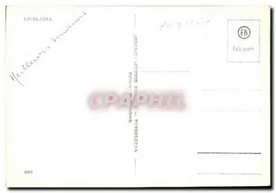 Widok lotniczy Ljubljany — zamok na wzgórzu — wydawca FK — Rewers