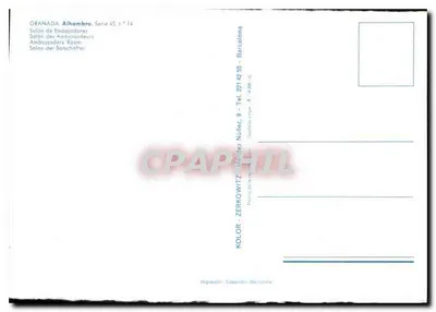 Alhambra — Salony Ambasadorów — Salon de Embajadores — Salon der Botschafter — wydawca Kolor, seria 4S n°14 — Rewers