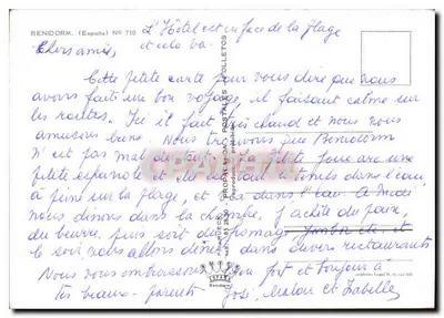 Benidorm — vista noturna e diurna — Propaganda Postales — Verso