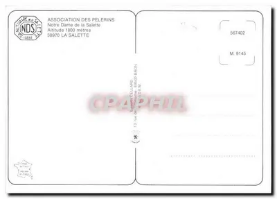 Nossa Senhora da Salette — aparição de 1846 — Associação dos Peregrinos — Verso
