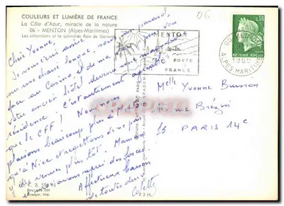 View of Menton — French Riviera — Publisher Braeger, Menton, printed — Back