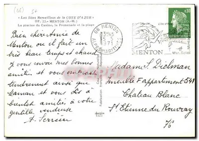 Basen Kasyna — Menton — OF. 22 — Courrier Naturel — Rewers