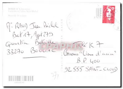 Bordeaux — widok z lotu ptaka katedry i placu — Wydawnictwo G. Blier — Rewers
