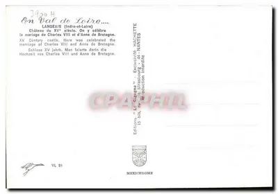 Zamek Langeais — Zamek z XV wieku, w którym odbył się ślub Karola VIII i Anny Bretanii — Wydawnictwo La Cigogne, VL 91 — Rewers