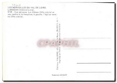 Langeais (Indre-et-Loire) — Vista aérea do castelo (século XV) e da igreja romana (século XV) — Edições Valoire — Verso