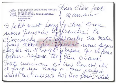 Castelo de Chenonceau — Fachada Oeste — Edição Cores e Luz da França, n° 10/678 — Verso