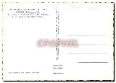 Loches — O donjon e as torres com bico — Editor VALOIRE, n° H.11.309 — Verso