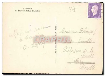 Tours — Plac Prawa Sprawiedliwości — wydawca Réal-Photo, C.A.P. Paris, nr (45) — Rewers