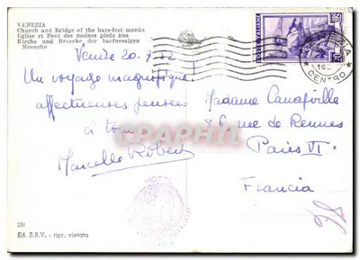 Veneto — Vista notturna del ponte e della chiesa — Ed. S.B.V. n°291 — Verso