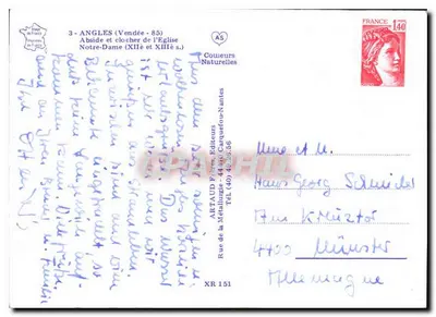 Angles (Vendée) — Abside e torre da Igreja de Nossa Senhora (séculos XII e XIII) — ARNAUD Frères, Editores — Verso