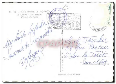 Kasyno - Jego ogród — Hotel de Paris — P. 115 — Monako — Rewers