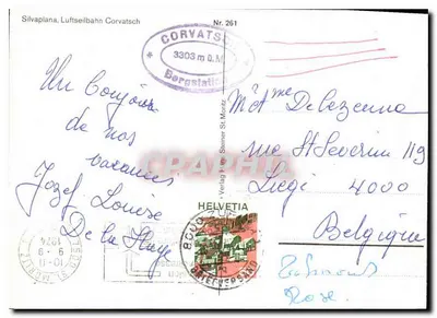 Corvatsch — Teleférico — Silvaplana, editor Verlag H. Steiner St. Moritz, n° 261 — Verso
