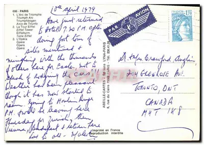 Paryż — Arc de Triomphe, Wieża Eiffla, Opéra — wyd. Abelle-Cartes — Rewers