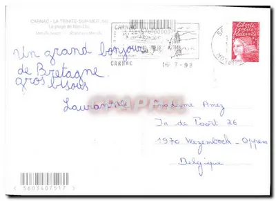 Carnac — widok z lotu nad plażą Men-Du — wydawca Le Bile — Rewers