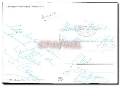 Krajowa sceneria w pobliżu Correvon (VD) — zakaz reprodukcji — Globeophone Édition Deruaz — Rewers