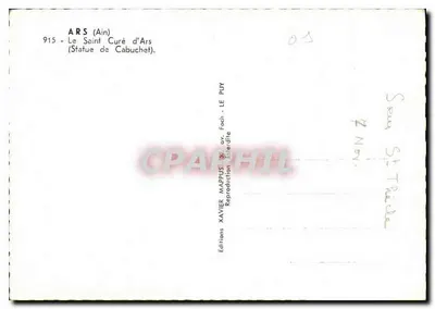 Estátua do Santo Curado de Ars — Edições Xavier Mappus — n°915 — Verso