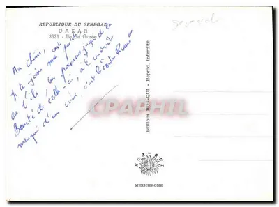 Wyspa Gorée — widok z powietrza — Editions BOA-QUI, Dakar — Rewers