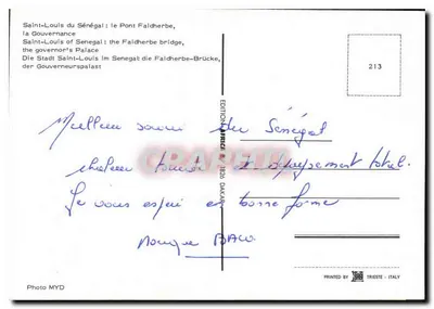 Saint-Louis — Pont Faidherbe e Palácio do Governador — Edição Africa B. 1826 Dakar — Verso