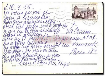 Ilha de Bréhat — Carta postal ilustrada com vista do farol do Paunne e da baía — Éditeur : — Verso