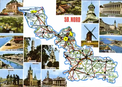 Norte — Carta turística com vignettes de cidades — Éditions et Impressions Combier / Mâcon