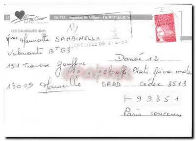 Kalanki w Marseillie do Cassis — Wydawca: AS de Cœur, numer serii nie widoczny — Rewers