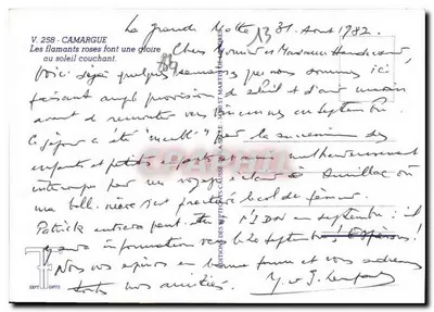 Camargue — Flamencos-rosa ao pôr do sol — Éditions des Sept Ponts de Camargue, n° V.258 — Verso
