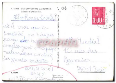 As Gorges da Bourne — Cachoeira em Choranche — Éd. J. Cellard, n° T.8644 — Verso