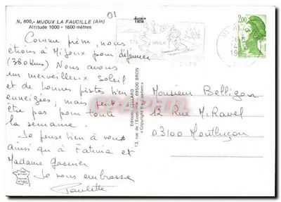 Mijoux La Faucille — vista de aldeia nevada — Edições CENLARD, n°600 — Verso