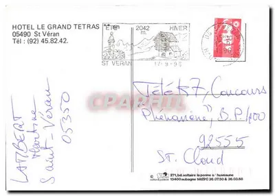 O Grande Tetras — Hotel alpino nevado — editor Saint-Véran — Verso